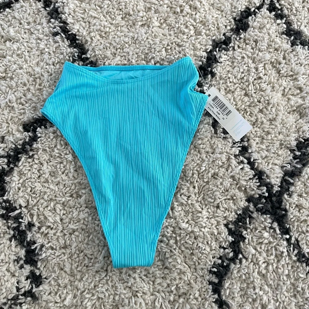 Frankies Bikinis Anne Plisse High Waisted Bikni Bottom in Aquamarine